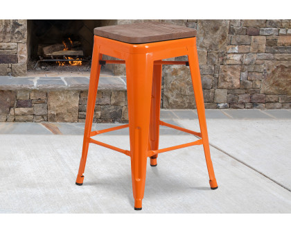 BLNK Lily Metal Backless Counter Height Stool with Square Wood Seat