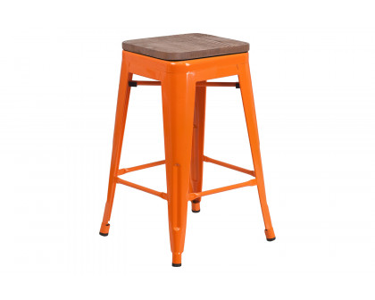 BLNK Lily Metal Backless Counter Height Stool with Square Wood Seat - Orange