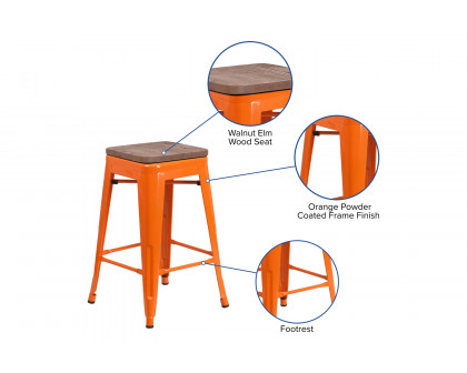 BLNK Lily Metal Backless Counter Height Stool with Square Wood Seat - Orange