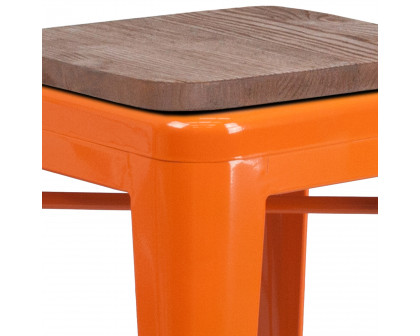 BLNK Lily Metal Backless Counter Height Stool with Square Wood Seat - Orange