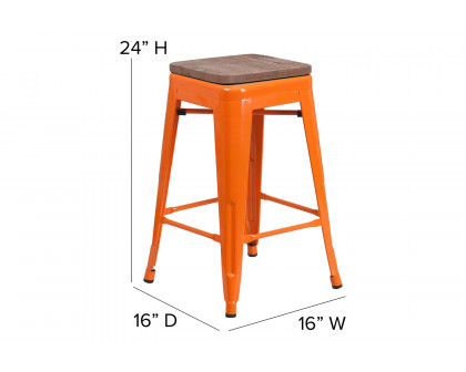 BLNK Lily Metal Backless Counter Height Stool with Square Wood Seat - Orange