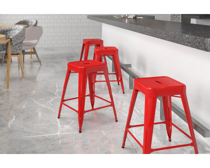 BLNK Kai Commercial Metal Backless Indoor-Outdoor Counter Height Stool with Square Seat