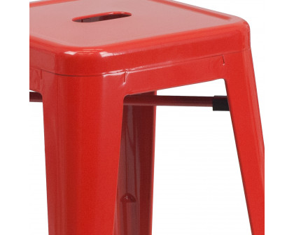 BLNK Kai Commercial Metal Backless Indoor-Outdoor Counter Height Stool with Square Seat - Red