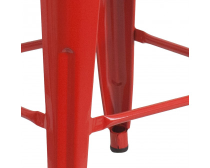 BLNK Kai Commercial Metal Backless Indoor-Outdoor Counter Height Stool with Square Seat - Red