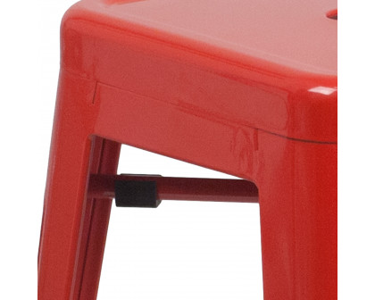 BLNK Kai Commercial Metal Backless Indoor-Outdoor Counter Height Stool with Square Seat - Red