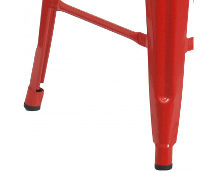 BLNK Kai Commercial Metal Backless Indoor-Outdoor Counter Height Stool with Square Seat - Red