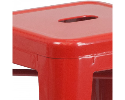 BLNK Kai Commercial Metal Backless Indoor-Outdoor Counter Height Stool with Square Seat - Red