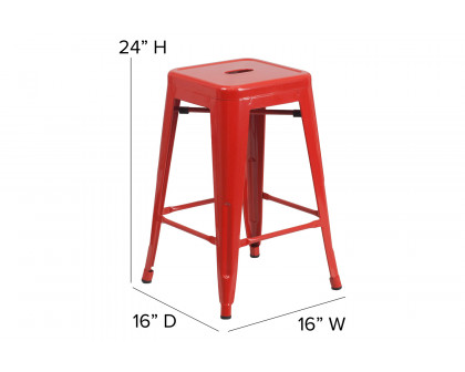 BLNK Kai Commercial Metal Backless Indoor-Outdoor Counter Height Stool with Square Seat - Red