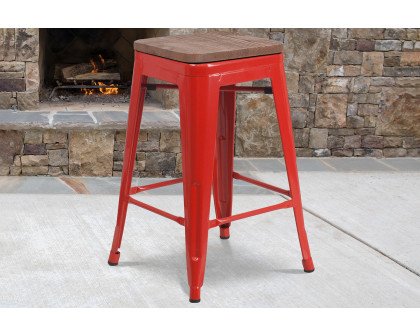 BLNK Lily Metal Backless Counter Height Stool with Square Wood Seat