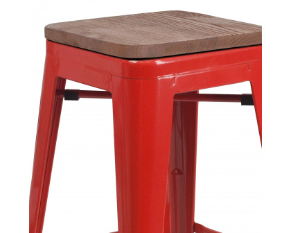 BLNK Lily Metal Backless Counter Height Stool with Square Wood Seat - Red