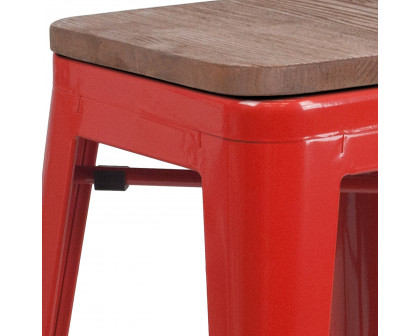 BLNK Lily Metal Backless Counter Height Stool with Square Wood Seat - Red