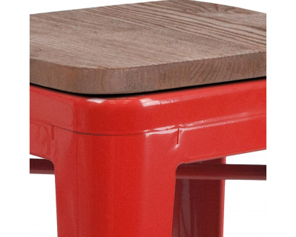 BLNK Lily Metal Backless Counter Height Stool with Square Wood Seat - Red