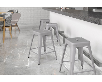 BLNK Kai Commercial Metal Backless Indoor-Outdoor Counter Height Stool with Square Seat