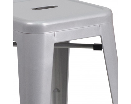 BLNK Kai Commercial Metal Backless Indoor-Outdoor Counter Height Stool with Square Seat - Silver