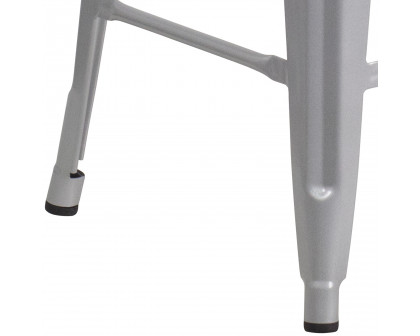 BLNK Kai Commercial Metal Backless Indoor-Outdoor Counter Height Stool with Square Seat - Silver