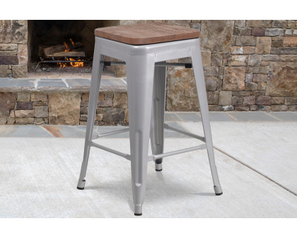 BLNK Lily Metal Backless Counter Height Stool with Square Wood Seat