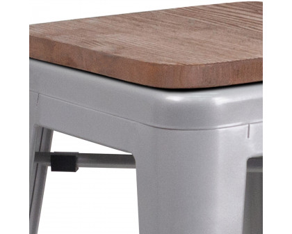 BLNK Lily Metal Backless Counter Height Stool with Square Wood Seat - Silver