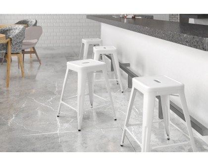 BLNK Kai Commercial Metal Backless Indoor-Outdoor Counter Height Stool with Square Seat