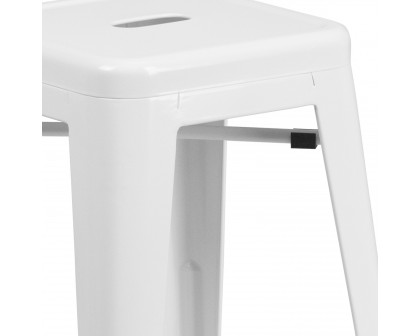 BLNK Kai Commercial Metal Backless Indoor-Outdoor Counter Height Stool with Square Seat - White