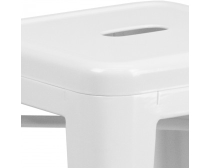 BLNK Kai Commercial Metal Backless Indoor-Outdoor Counter Height Stool with Square Seat - White