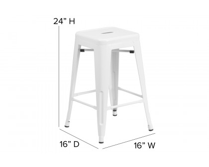 BLNK Kai Commercial Metal Backless Indoor-Outdoor Counter Height Stool with Square Seat - White