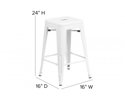 BLNK Kai Commercial Metal Backless Indoor-Outdoor Counter Height Stool with Poly Resin Wood Seat - White/Gray