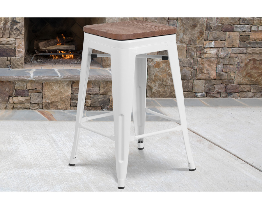 BLNK Lily Metal Backless Counter Height Stool with Square Wood Seat