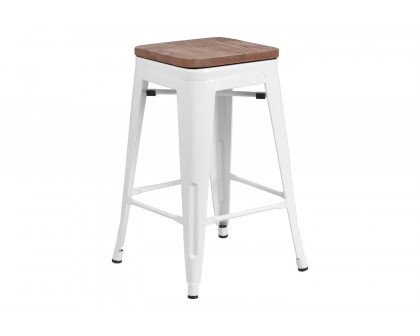 BLNK Lily Metal Backless Counter Height Stool with Square Wood Seat