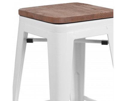 BLNK Lily Metal Backless Counter Height Stool with Square Wood Seat - White