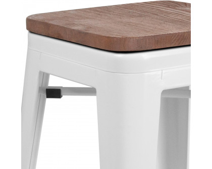 BLNK Lily Metal Backless Counter Height Stool with Square Wood Seat - White