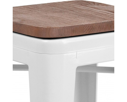 BLNK Lily Metal Backless Counter Height Stool with Square Wood Seat - White