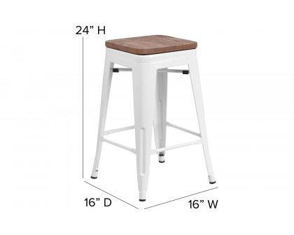 BLNK Lily Metal Backless Counter Height Stool with Square Wood Seat - White