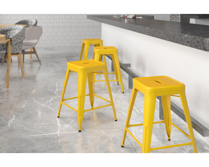 BLNK Kai Commercial Metal Backless Indoor-Outdoor Counter Height Stool with Square Seat