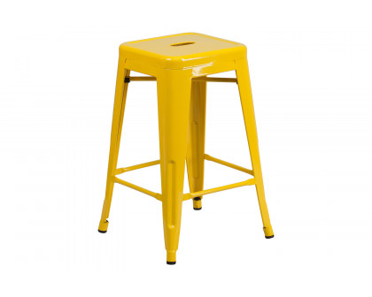 BLNK Kai Commercial Metal Backless Indoor-Outdoor Counter Height Stool with Square Seat - Yellow