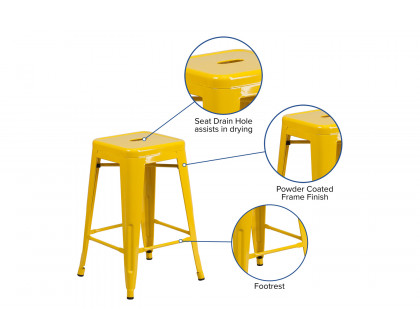 BLNK Kai Commercial Metal Backless Indoor-Outdoor Counter Height Stool with Square Seat - Yellow