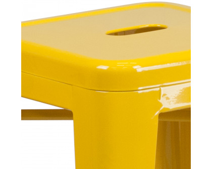 BLNK Kai Commercial Metal Backless Indoor-Outdoor Counter Height Stool with Square Seat - Yellow