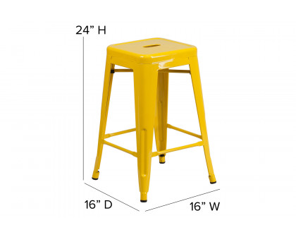 BLNK Kai Commercial Metal Backless Indoor-Outdoor Counter Height Stool with Square Seat - Yellow