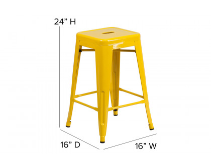 BLNK Kai Commercial Metal Backless Indoor-Outdoor Counter Height Stool with Poly Resin Wood Seat - Yellow/Teak