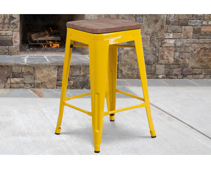 BLNK Lily Metal Backless Counter Height Stool with Square Wood Seat