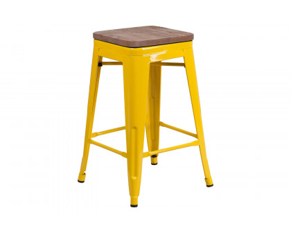 BLNK Lily Metal Backless Counter Height Stool with Square Wood Seat - Yellow