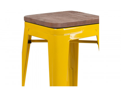 BLNK Lily Metal Backless Counter Height Stool with Square Wood Seat - Yellow