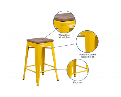 BLNK Lily Metal Backless Counter Height Stool with Square Wood Seat - Yellow