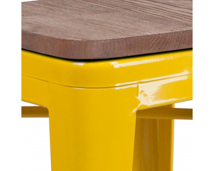 BLNK Lily Metal Backless Counter Height Stool with Square Wood Seat - Yellow