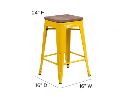 BLNK Lily Metal Backless Counter Height Stool with Square Wood Seat - Yellow