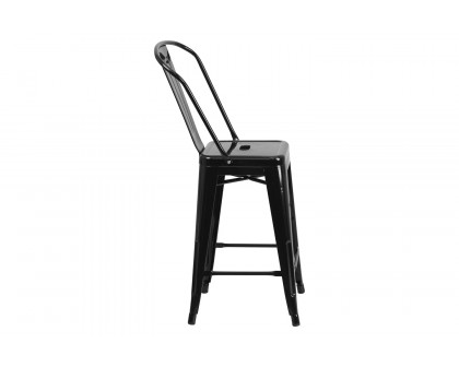 BLNK Kai Commercial Metal Indoor-Outdoor Counter Height Stool with Removable Back - Black