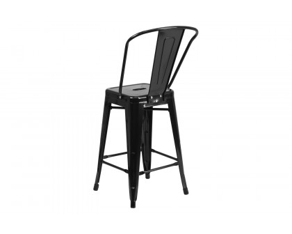 BLNK Kai Commercial Metal Indoor-Outdoor Counter Height Stool with Removable Back - Black