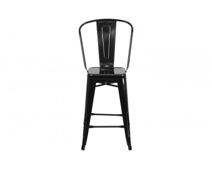 BLNK Kai Commercial Metal Indoor-Outdoor Counter Height Stool with Removable Back - Black