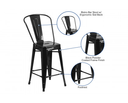 BLNK Kai Commercial Metal Indoor-Outdoor Counter Height Stool with Removable Back - Black