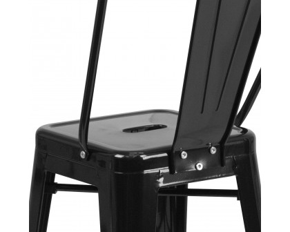 BLNK Kai Commercial Metal Indoor-Outdoor Counter Height Stool with Removable Back - Black