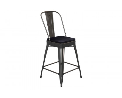 BLNK Kai Commercial Metal Indoor-Outdoor Counter Height Stool with Removable Back and All-Weather Poly Resin Seat - Black